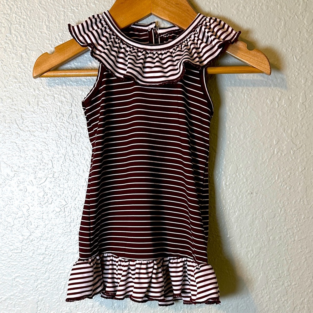 Brown and White Stripes Ruffled Dress | Size 6 Months